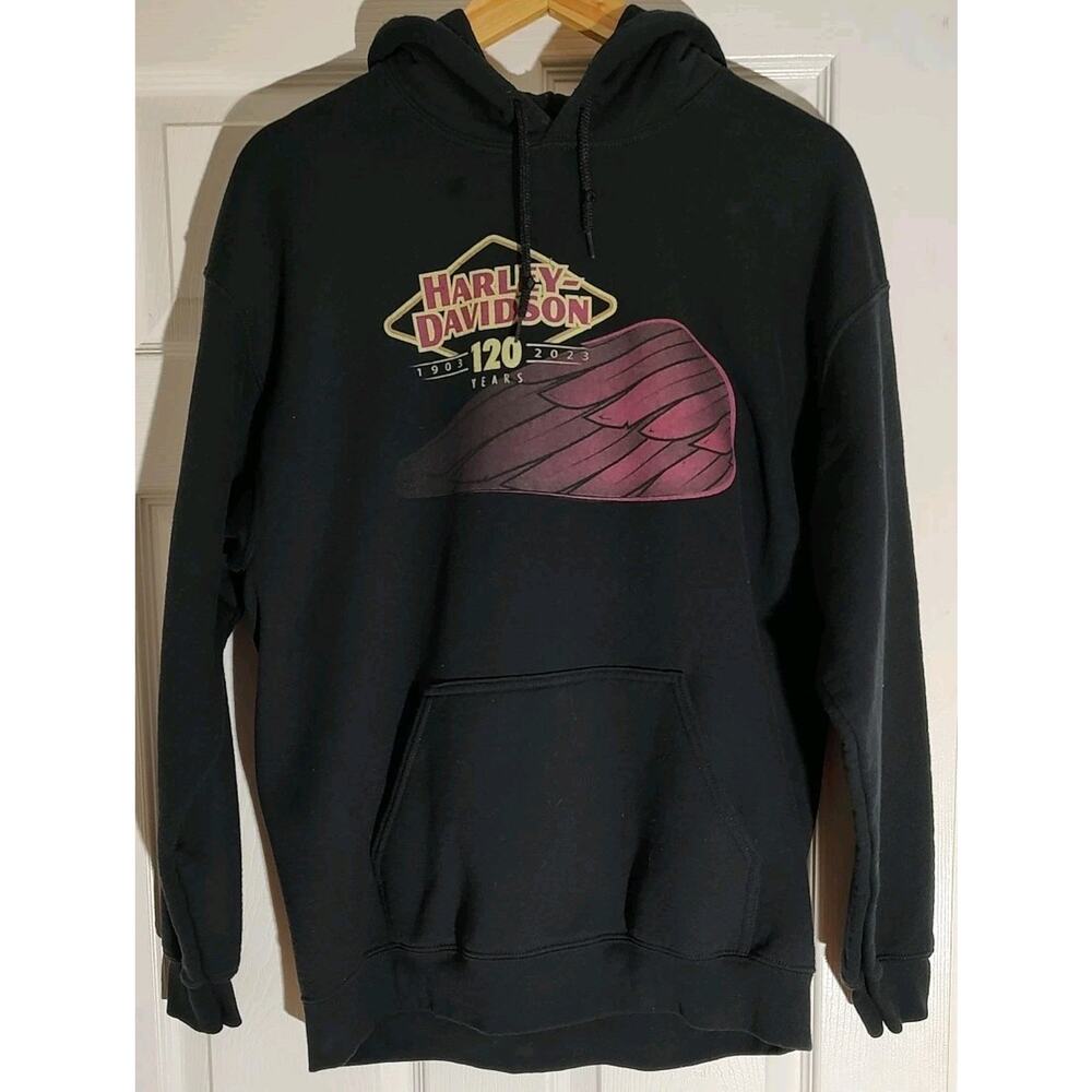 Men's Harley Davidson Sweatshirt Hoodie Black 120 Years Savannah GA - Medium